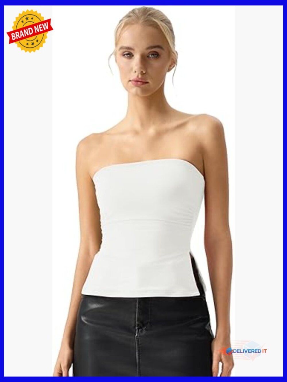 Tube Top Double Lined Side Split Strapless Bandeau Ruched Summer Tank Top